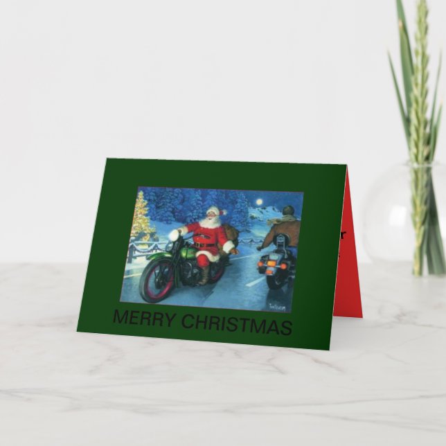 Cartão De Festividades santa on a motorcycle christmas card (Frente)