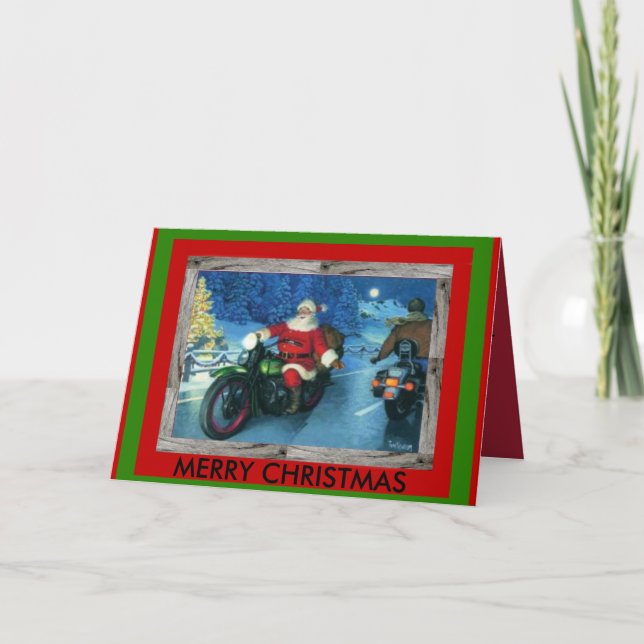Cartão De Festividades Santa on a motorcycle Christmas card (Frente)