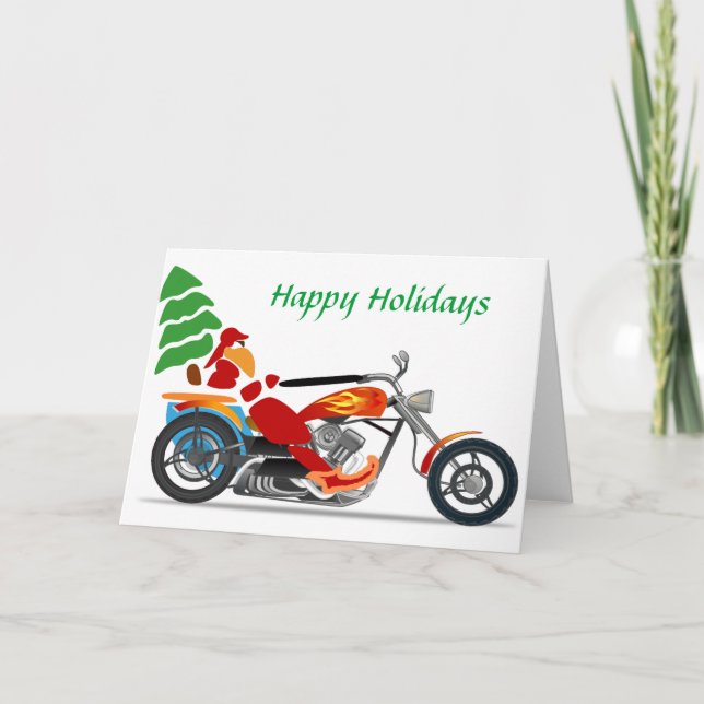 Cartão De Festividades Santa on a Motorcycle Christmas Card (Frente)