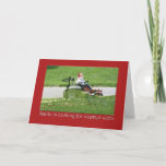 Cartão De Festividades Santa on a riding lawn mower  landscaper<br><div class="desc">Great card for a lawn care service to use to thank customers,  but the inside could be customized to be a normal Christmas card for personal use.   Santa rides on a big commercial riding lawn mower with grass flying everywhere.</div>