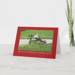 Cartão De Festividades Santa on a riding lawn mower landscaper