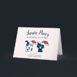 Cartão De Festividades Santa Paws | Cute Christmas Dog and Cat<br><div class="desc">Cute illustration of a dog and cat wearing santa hats. The dog looks happy and the cat no so much. The text says "Santa Paws is coming to town." Great Christmas card for pet lovers!</div>