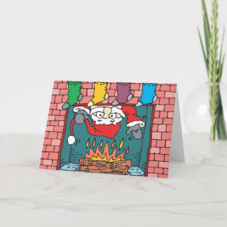 Cartão De Festividades santa peeking in fireplace