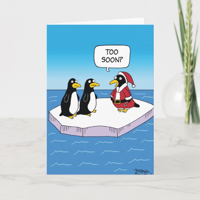 Cartão De Festividades Santa Penguin Christmas Joke Paper Card (Frente)