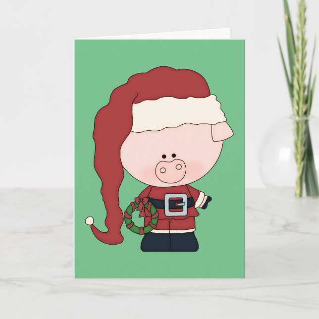 Cartão De Festividades Santa Pig Christmas Card (Frente)