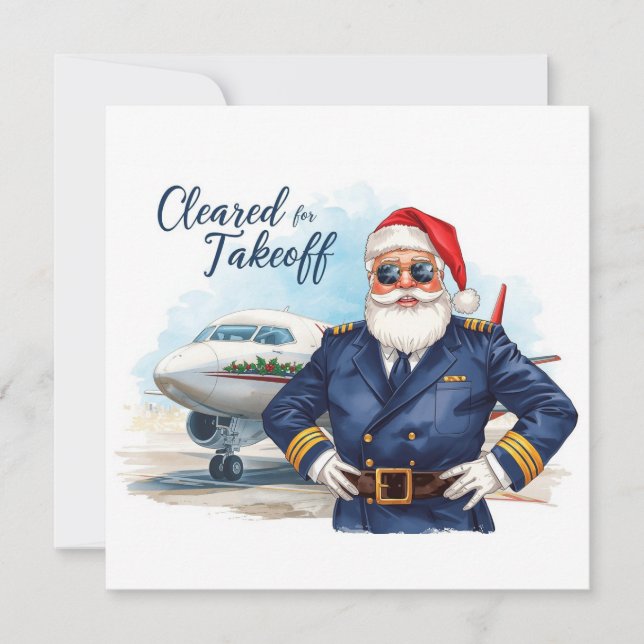 Cartão De Festividades Santa Pilot Cleared for takeoff Christmas Flight (Frente)