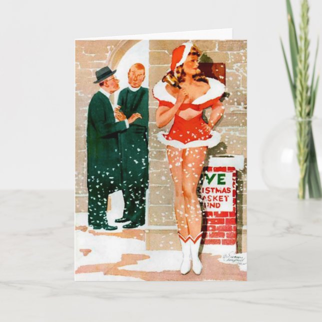 Cartão De Festividades Santa Pin-Up Girl Christmas Greeting Card (Frente)