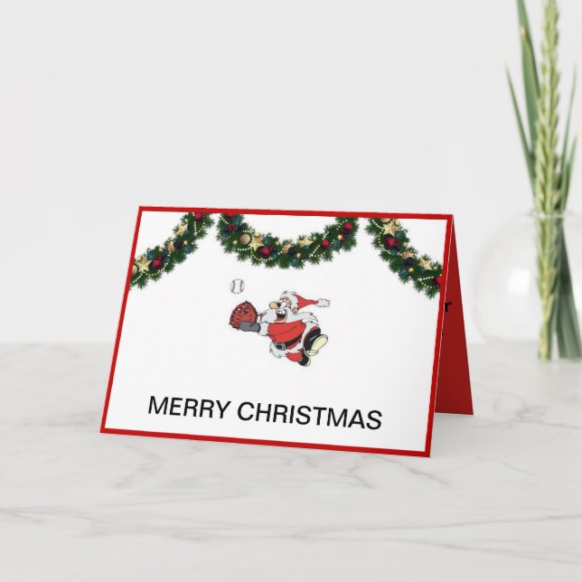 Cartão De Festividades Santa Playing Baseball Christmas Card (Frente)