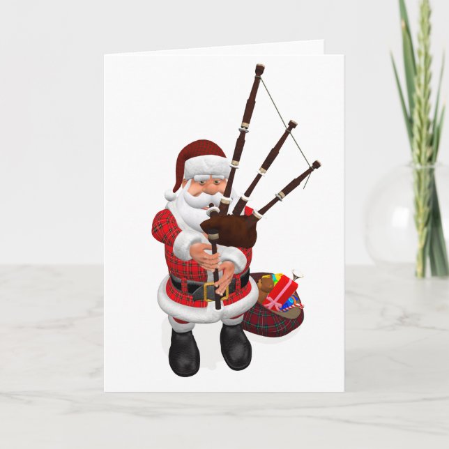 Cartão De Festividades Santa Plays Scottish Great Highland Bagpipes (Frente)