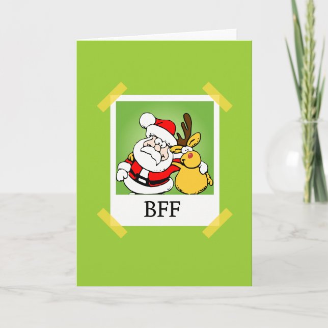 Cartão De Festividades Santa & Reindeer  BFF's (Frente)
