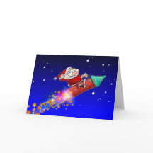 Santa Riding A Fireworks Rocket On A Starry Night