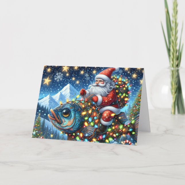 Cartão De Festividades Santa Riding Fish Christmas (Frente)