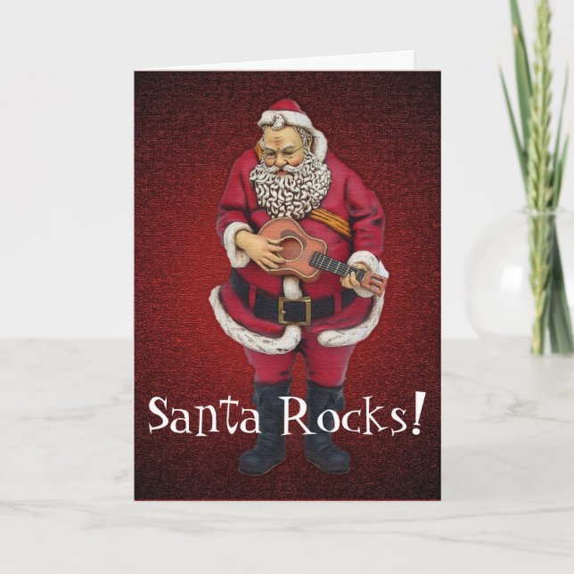 Cartão De Festividades Santa Rocks Christmas Card (Frente)