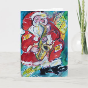 CARTÃO DE FESTIVIDADES SANTA & SAX, FESTA DE NATAL
