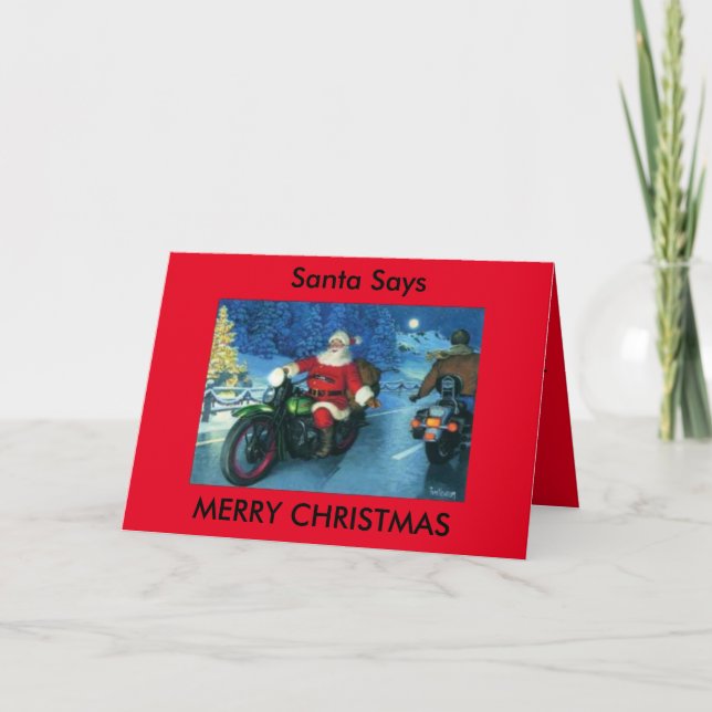 Cartão De Festividades Santa says Merry Christmas motorcycle card (Frente)