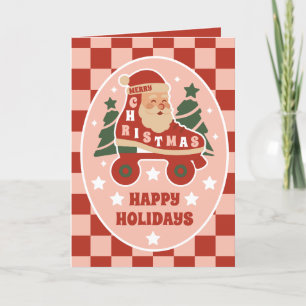 Cartão De Festividades Santa Skates   Patinação de Natal Retro
