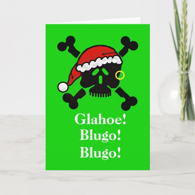 Cartão De Festividades Santa Skull and Crossbones Funny Christmas Card (Frente)