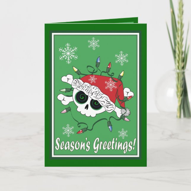 Cartão De Festividades Santa Skull  Holiday Card (Frente)