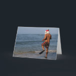 Cartão De Festividades Santa Snorkels Hawaii Card<br><div class="desc">Often times Santa makes a stop in the Hawaiian Islands and he tends to try many different water sports. On his most recent trip he decided that snorkeling could be fun, so he made his long trek across the warm sands and headed out to sea.The swim fins proved a bit...</div>