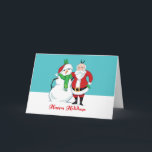 Cartão De Festividades Santa Snowman Photo<br><div class="desc">Everybody smile! It's Santa Claus and his favorite Christmas snowman posing for a holiday photo. Catch this frosty xmas pair pulling their bunny ears gag on t-shirts, gifts and more.</div>