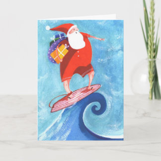 Cartão De Festividades Santa Surfing christmas card