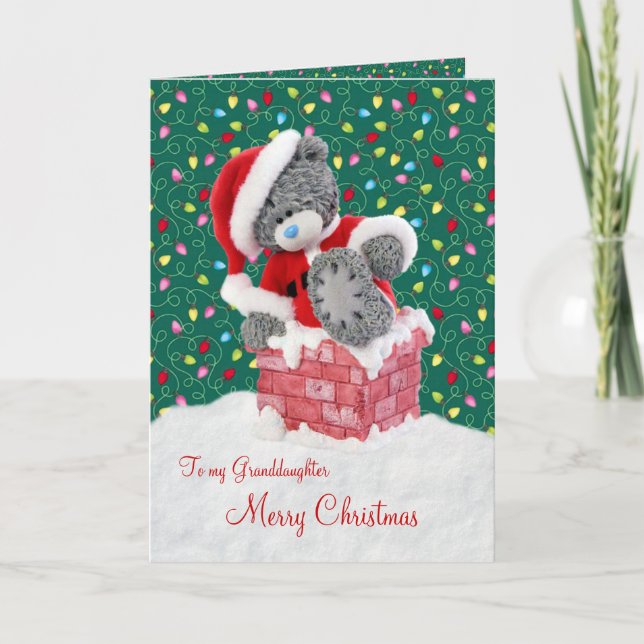 Cartão De Festividades Santa Teddy Bear Granddaughter Christmas Card (Frente)