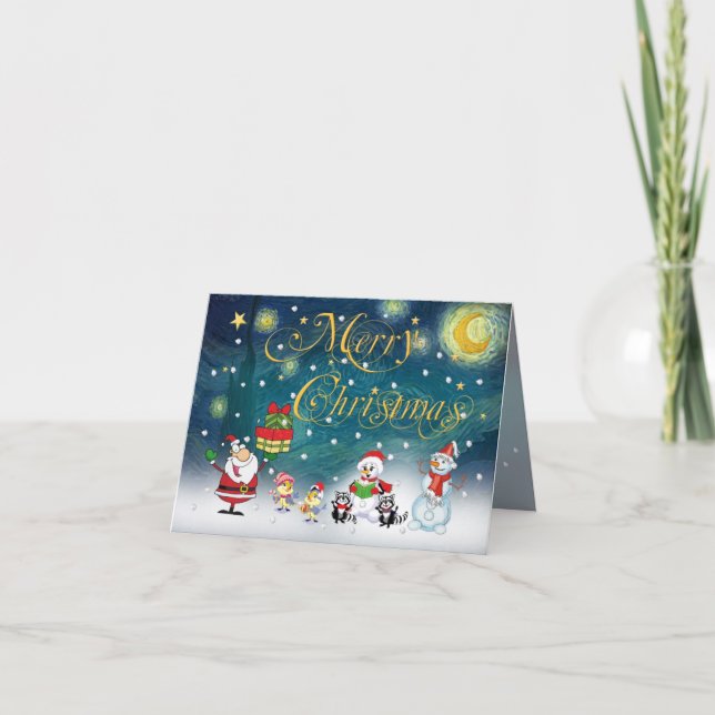Cartão De Festividades Santa under Van Gogh's Starry Night (Frente)