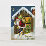 Cartão De Festividades Santa Vintage Christmas Card<br><div class="desc">Restored early 20th century vintage Christmas card featuring Santa Claus. Text reads "Christmas Greetings".  If required you can add printed text to the inside page by using the customize button.</div>