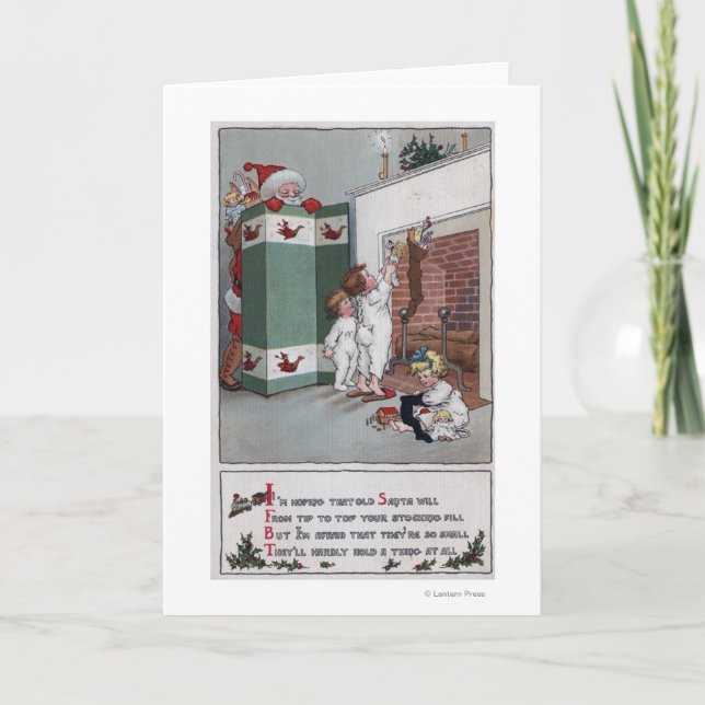 Cartão De Festividades Santa Watching from behind screen (Frente)