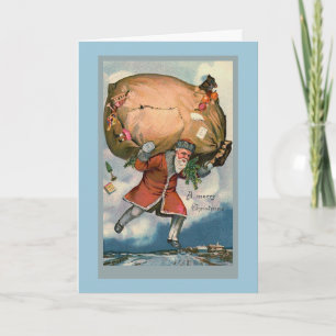 Cartão De Festividades Santa with a huge sack of Christmas Toys Card