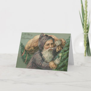 Cartão De Festividades Santa with a Sack Christmas Card