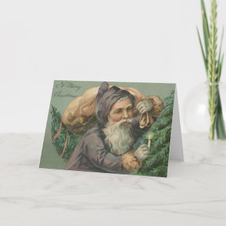 Cartão De Festividades Santa with a Sack Christmas Card