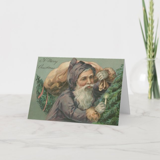 Cartão De Festividades Santa with a Sack Christmas Card (Frente)