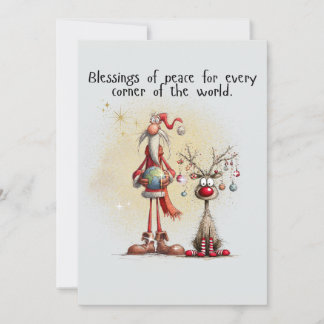 Cartão De Festividades Santa with rein deer Flat Holiday Card