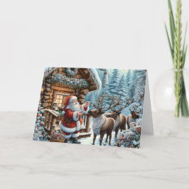Cartão De Festividades Santa with Reindeer Christmas Holiday Card