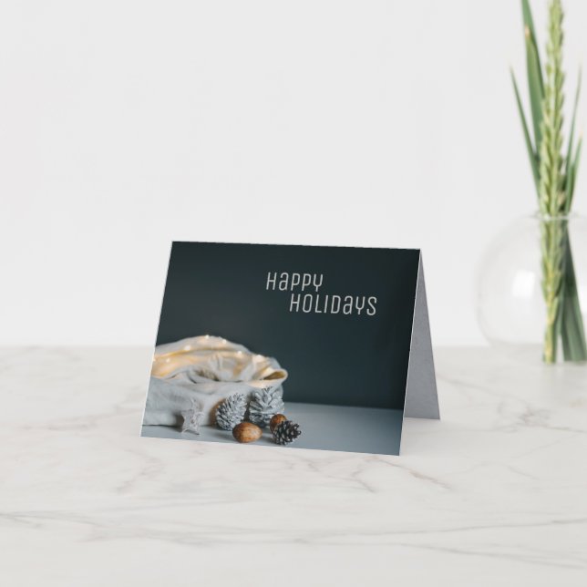 Cartão De Festividades Santa's bag with twinkle lights, pine cones & nuts (Frente)