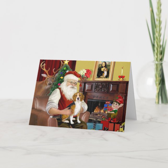 Cartão De Festividades Santa's Beagle (#7) (Frente)