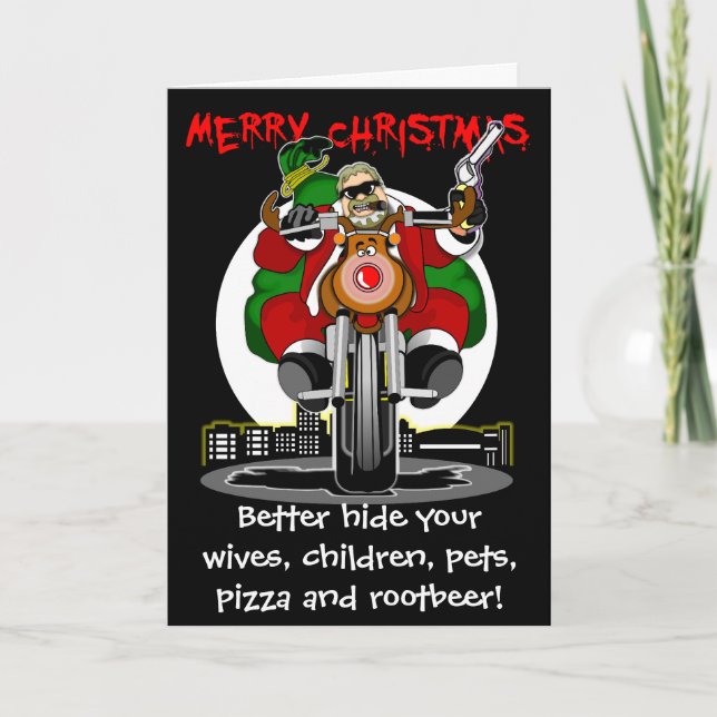 Cartão De Festividades Santa's Biker Helper Bubba Claus (Frente)