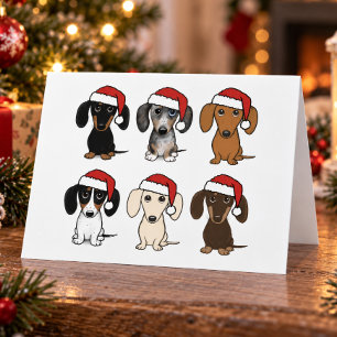 Cartão De Festividades Santas Dachshunds Cachorros Wiener Dogs Natal