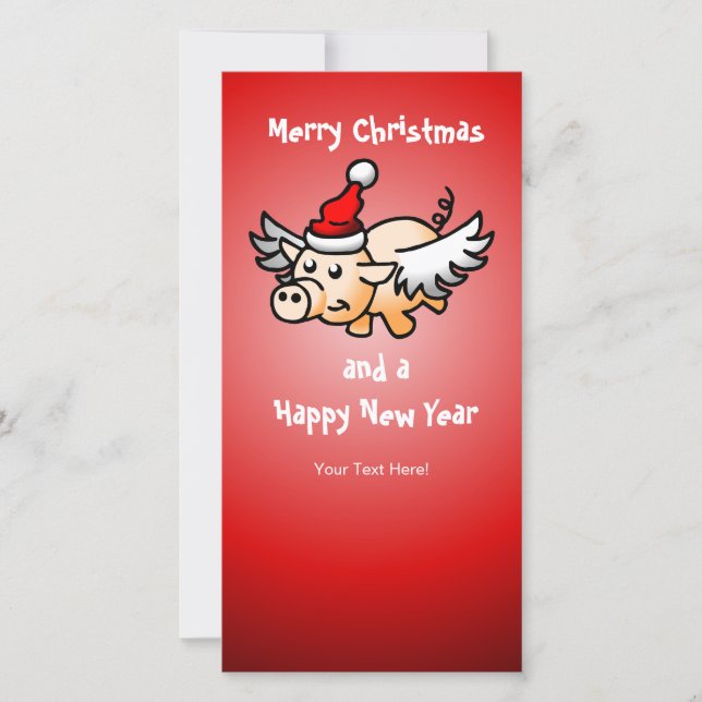 Cartão De Festividades Santa's Flying Christmas Pig (Frente)