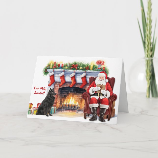 Cartão De Festividades Santa's Gift Belgian Sheepdog Christmas (Frente)