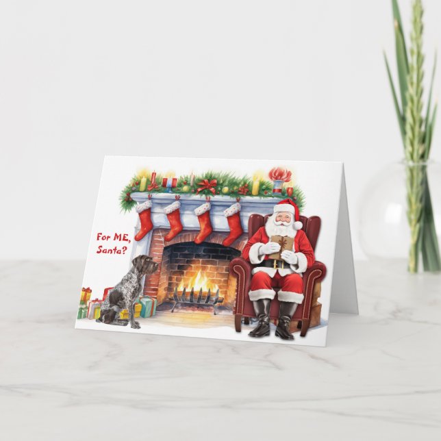 Cartão De Festividades Santa's Gift German Wirehaired Pointer Christmas (Frente)