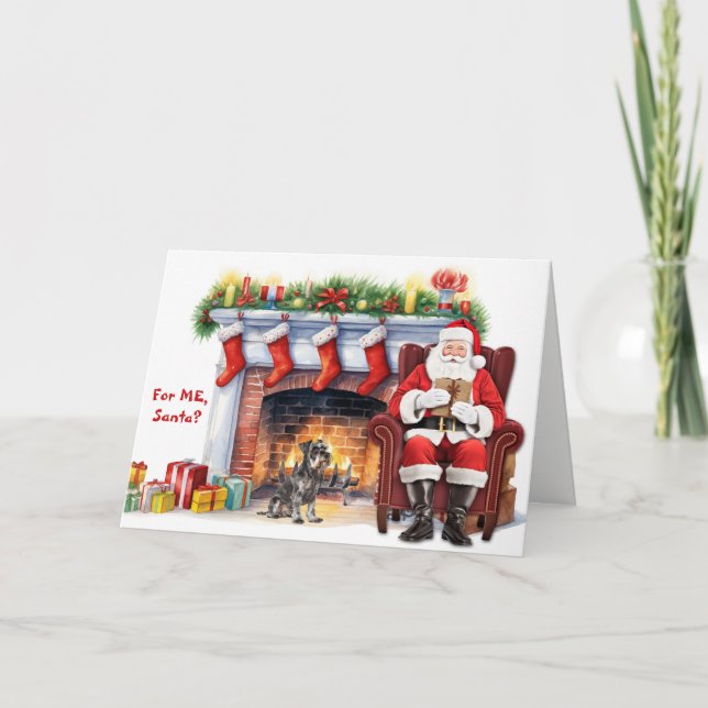 Cartão De Festividades Santa's Gift Miniature Schnauzer Dog Christmas (Frente)