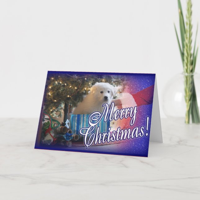 CARTÃO DE FESTIVIDADES SANTA'S GREAT PYRENEES CHRISTMAS PUPPY GIFT (Frente)