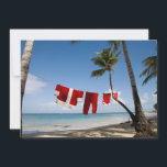 Cartão De Festividades Santa's Laundry On Beach<br><div class="desc">Santa Claus costume hanging on clothesline on tropical beach</div>