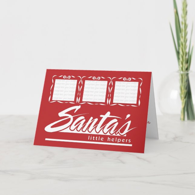 Cartão De Festividades Santa's Little Helpers 3 Photo Christmas Card (Frente)