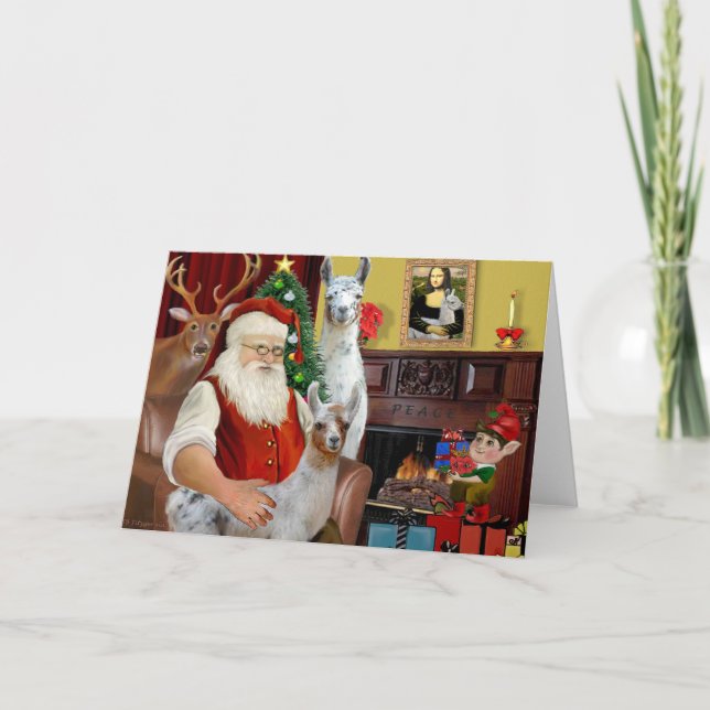 Cartão De Festividades Santa's Mama Llama and Baby (Frente)