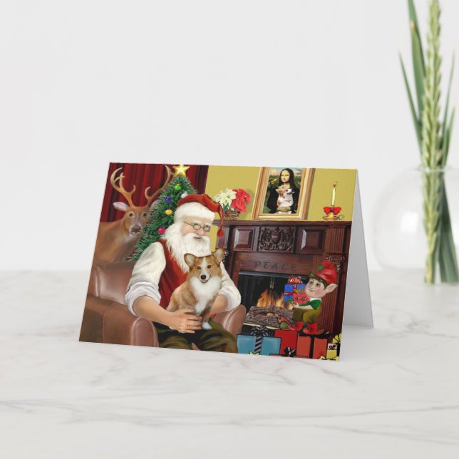 Cartão De Festividades Santa's Pembroke Welsh Corgi (Frente)