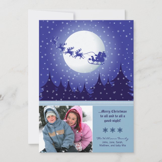 Cartão De Festividades Santa's Sleigh Custom Family Holiday Card (blue) (Frente)