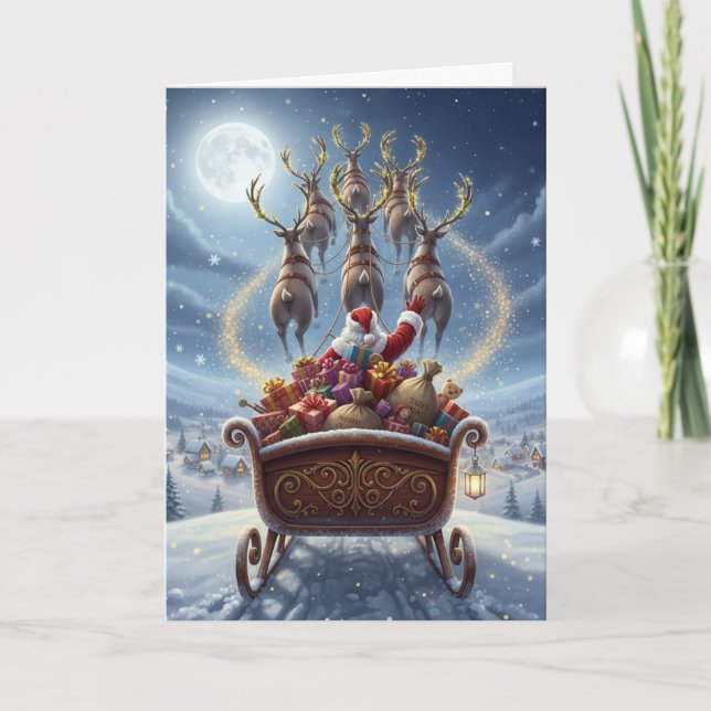 Cartão De Festividades Santa's Sleigh Ride - Christmas Greeting Card (Frente)
